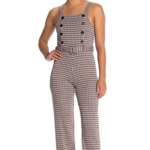 NWT: Angie Knit Navy & Pink Plaid Button Front Jumpsuit